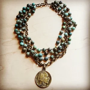 African Turquoise Collar-Length Necklace w/ Indian Head Coin – The Jewelry Junkie (250t)