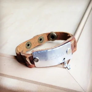 Blessed Hand Stamped Genuine Leather Cuff (003b)